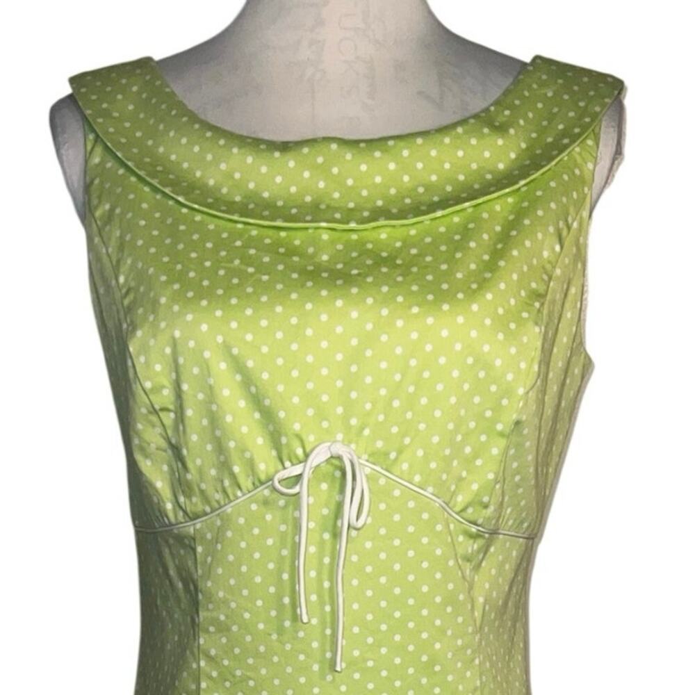 Miss Dorby Green White Polkadot Peter Pan Collar Retro ModCloth Midi Sz 10 Dress